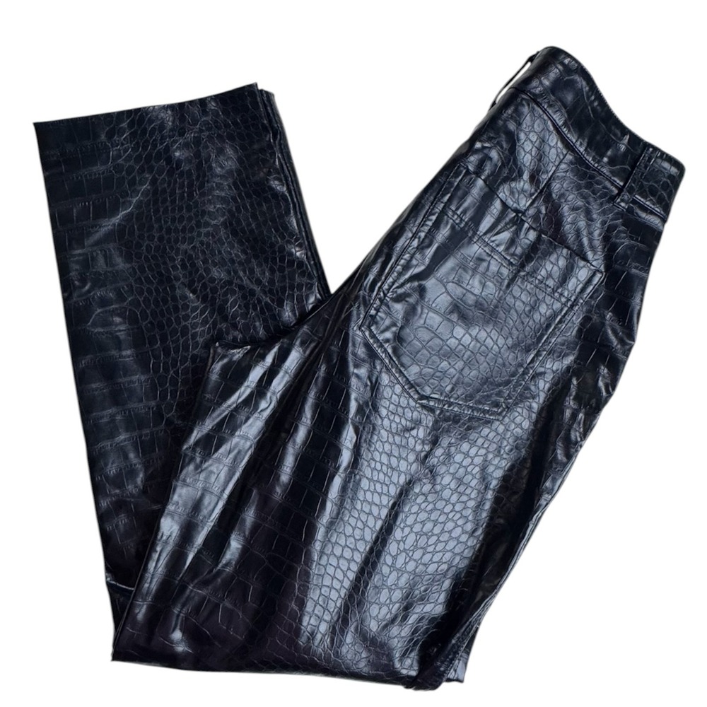 A New Day Womens Pants Size 6 Black Faux Leather Croc Embossed Straight Leg NWT